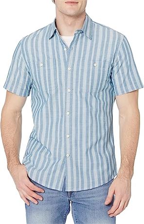 Amazon Essentials Men's Short-Sleeve Chambray Shirt, Med