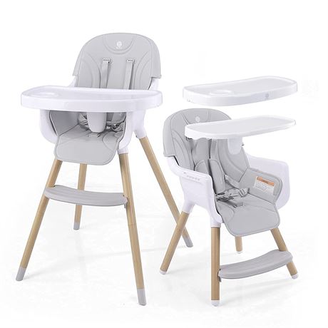 Baby High Chair, 3-in-1 Convertible ASTM Approved Infant Adjustable Dining Chair