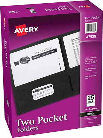 Avery Two Pocket Folders, 50 Black Folders