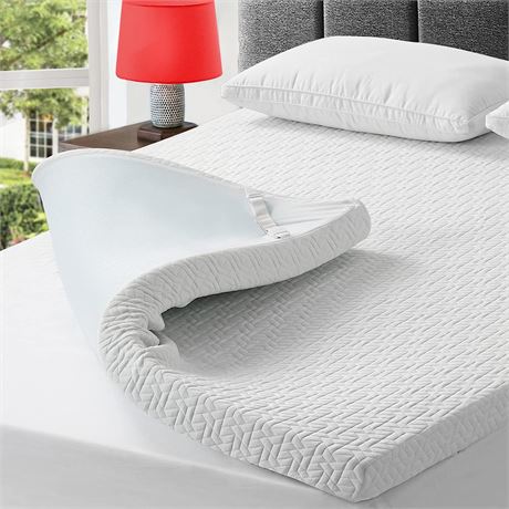 3 Inch Gel Memory Foam Mattress Topper - Queen Size - White