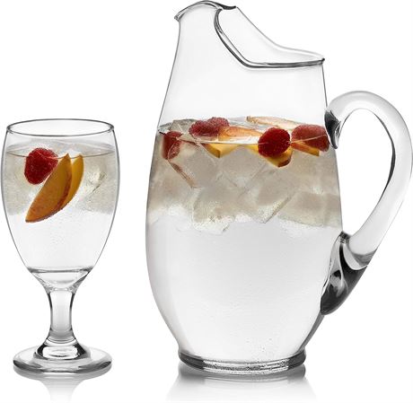 Libbey Carolina Entertaining Set with 6 Goblet Glasses and Pitcher, 16.25 oz