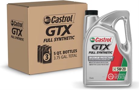 Castrol GTX Full Synthetic 5W-20 Motor Oil, 5 Quart Jug (Pack of 3)