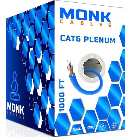 MONK CABLES CAT6 Plenum Cable 1000FT