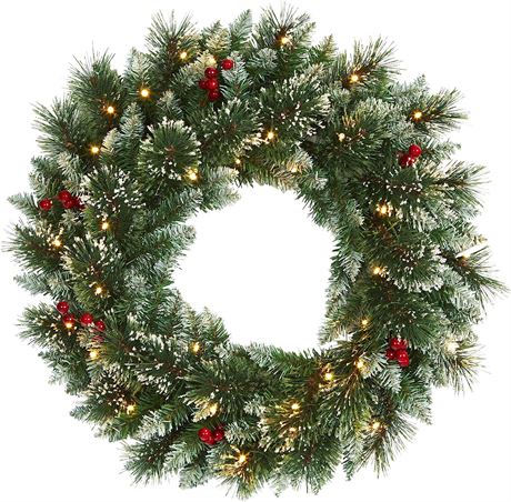 Nearly Natural 24in. Frosted Swiss Pine Artificial Wreath