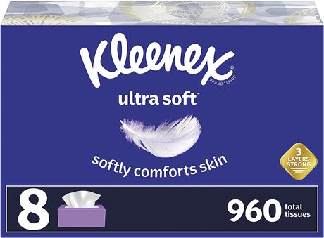 Kleenex Ultra Soft Facial Tissues, 120 Count (Pack of 8)