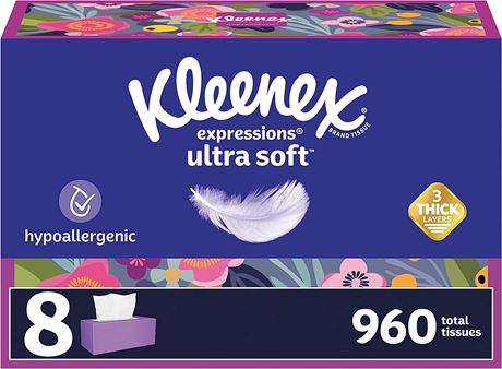 Kleenex Expressions Ultra Soft Facial Tissues, 8 Flat Boxes