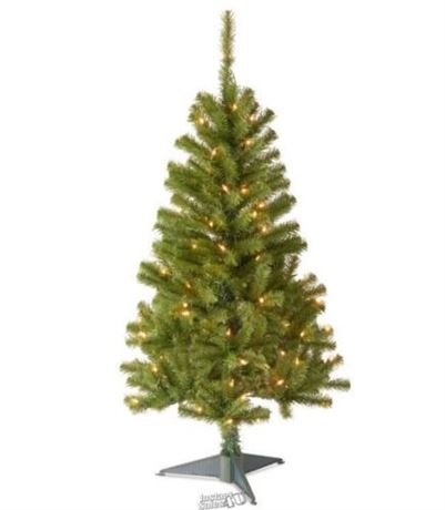 Pre-Lit Artificial Full Christmas Tree Green Canadian Fir, 4FT