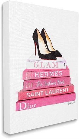 Stupell Industries Glam Pink Fashion Books Black Pump Stretched Canvas Wall Art