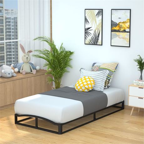 Amazon Basics Metal Platform Bed Frame, Wood Slat Support, 6in high, Twin, Black