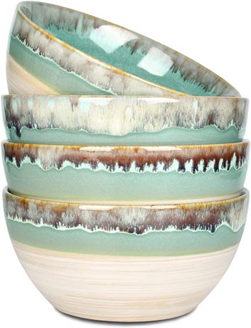 Bosmarlin Ceramic Soup Bowl Set of 4, Reactive Green Glaze