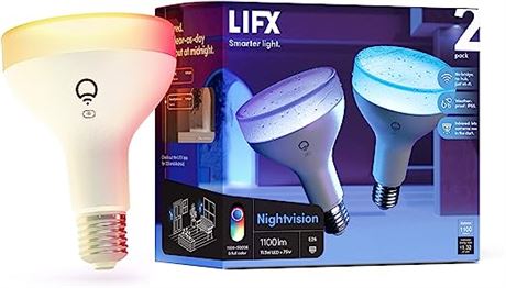 LIFX Color BR30 Nightvision 1100 Lumens, Wi-Fi Smart LED Light Bulb, 2-Pack