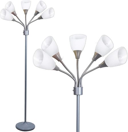 Light Accents Medusa Silver Floor Lamp with White Acrylic Shades