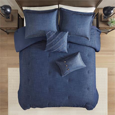 Woolrich Rustic Lodge Cabin Comforter Set and Matching Shams, King, Denim Blue