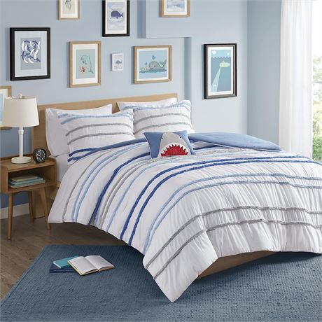 Comfort Spaces 3-Piece Comforter Set, Chenille Stripes/Shark Blue, Twin/Twin XL