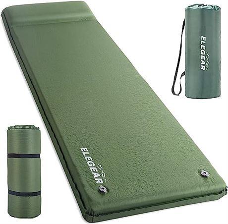 Elegear Self Inflating Sleeping Pad, 3.1" Ultra-Thick Memory Foam, Green