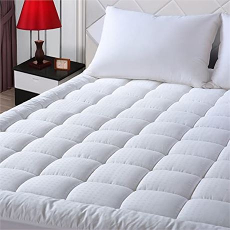 EASELAND Queen Size Mattress Pad Pillow Cover Quilted 8-21" (60"x80", White)