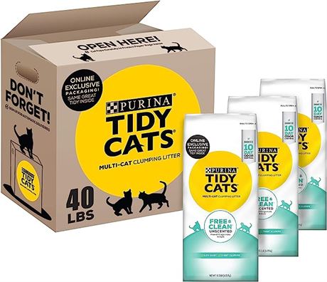 Purina Tidy Cats Unscented Cat Litter, Free & Clean Clumping (3 bags/13.3)