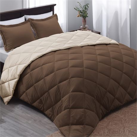 Basic Beyond King Size Comforter Set - Brown/Tan - Reversible