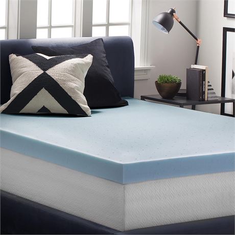 LUCID 4" Gel Memory Foam Mattress Topper -Ultra Plush-Twin, Blue