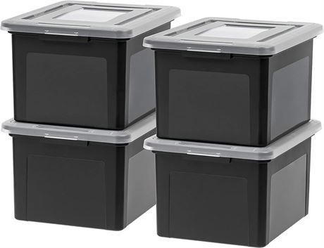 IRIS USA, 4 Pack BPA-Free Plastic Storage Bin Tote Organizer, Black/Clear