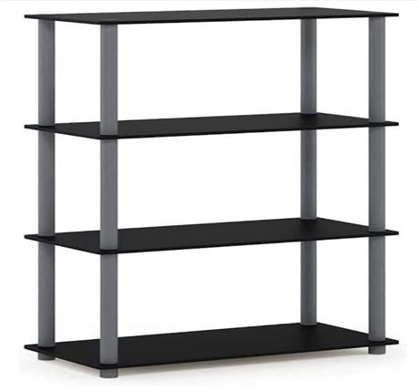 Furinno Durable 4-Shelf Freestanding Shelving Unit, Black and Gray