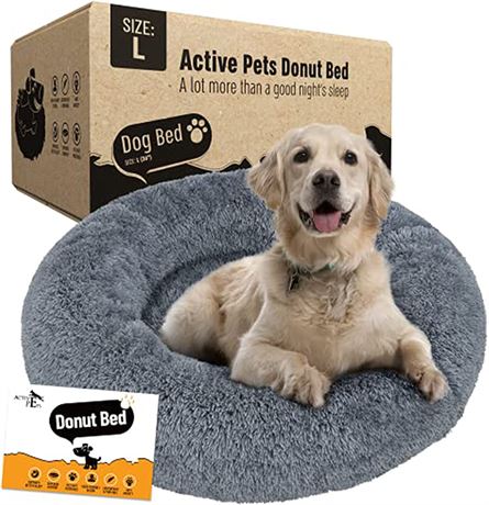 Active Pets Plush Calming Dog Bed - Dark Grey