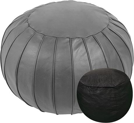 CITY IN CITY Stuffed Pouf Ottoman - Faux Leather - Grey