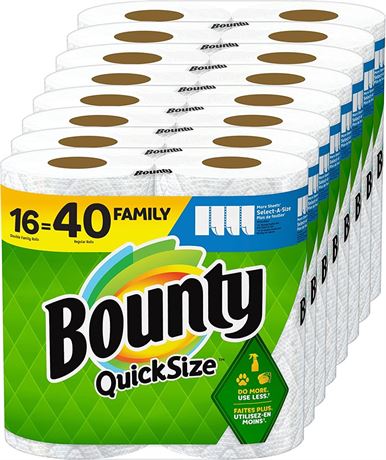 Bounty Quick-Size Paper Towels, White, 16 Family Rolls