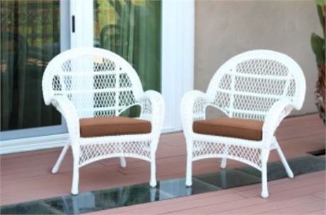 Santa Maria White Wicker Chair With Brown Cushion - Set Of 2