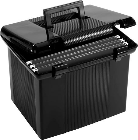 Pendaflex Portable File Box with File Rails, Black, BROKEN LATCH