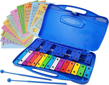 Xylophone 25 Note Colorful Chromatic Glockenspiel with Card Set/ Songs