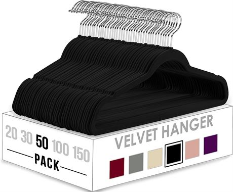 Utopia Home Premium Velvet Hangers 50 Pack Black Hangers with Rotatable Hook