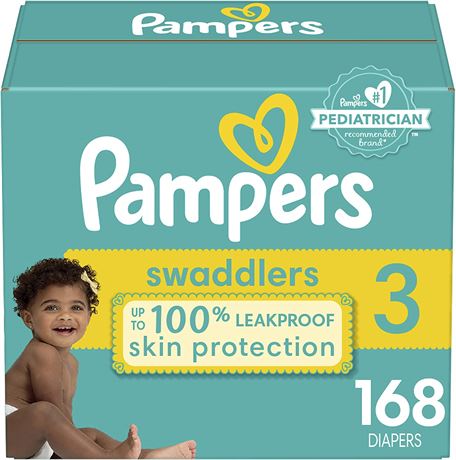 Diapers Size 3, 168 Count - Pampers Swaddlers Disposable Baby Diapers