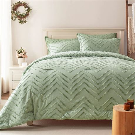 Anluoer Queen Comforter Set -Tufted Down - Sage - 3 Pieces