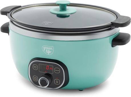 GreenLife Cook Duo Ceramic Nonstick 6Qt Slow Cooker - Turquoise