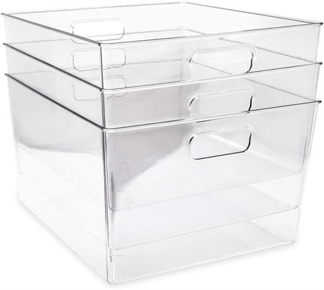 Isaac Jacobs 3-Pack XL Clear Storage Bins with Handles, Plastic Organizer