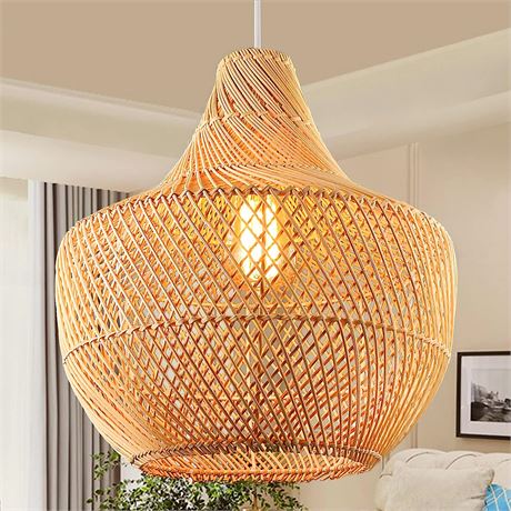 Mgcanyu Large Hand-Woven Wicker Pendant Light