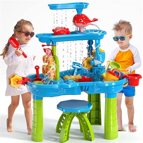 TEMI Kids Sand Water Table 3-Tier Play Table for Kids Ages 3-5