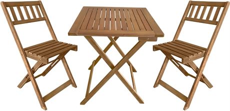 FDW Outdoor Bistro Set with 2 Chairs and Square Table, Natural