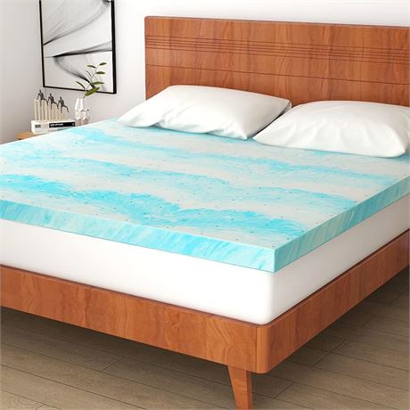 Mattress Topper, 2 Inch Gel Memory Foam Mattress Topper for Full Size Bed, Blue