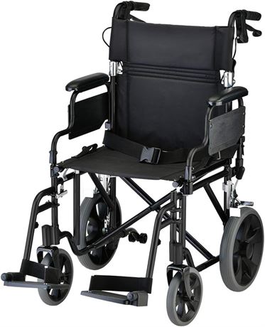 NOVA Lightweight Transport Chair w/ Locking Hand Brakes, 12� Rear Wheels - Black