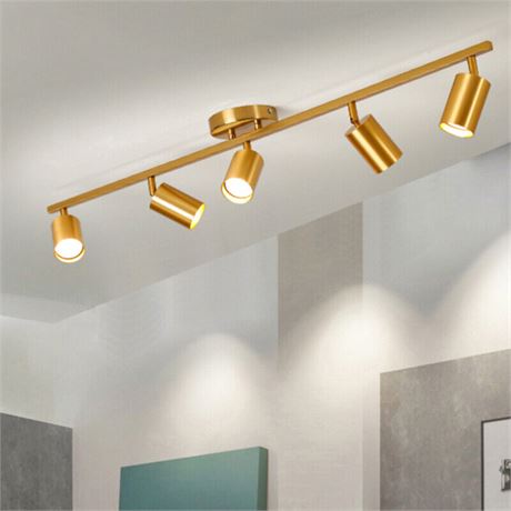 CraftThink Adjustable 5 Bulb Track Lighting 2 Mount Fixture - Gold - See Images