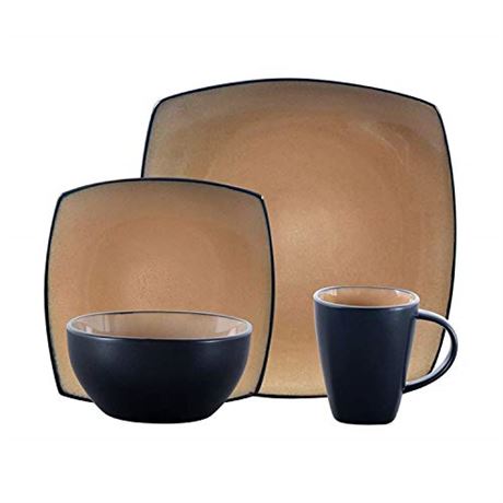 Gibson 612216RM Square Reactive Glaze Dinnerware Set44; Taupe - 16 Piece16