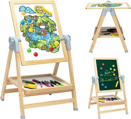 Wooden Art Easel Double-Sided Whiteboard & Chalkboard