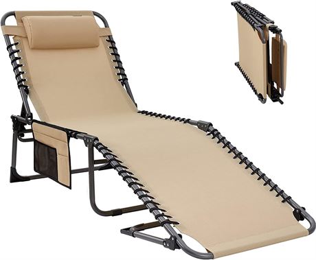 KingCamp 5-Position Folding Chaise Lounge Chair for Outside