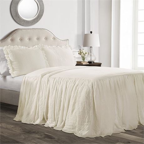 Lush Decor Ruffle Skirt Bedspread Vintage Chic, 3 Piece Set, King, Ivory