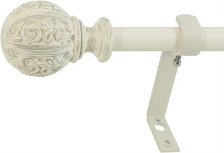 Montevilla Leaf Ball Curtain Rod, 48-86", Distressed Ivory