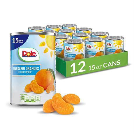 Dole Canned Fruit, Mandarin Oranges in Light Syrup, Gluten Free, 15 Oz, 12 Count