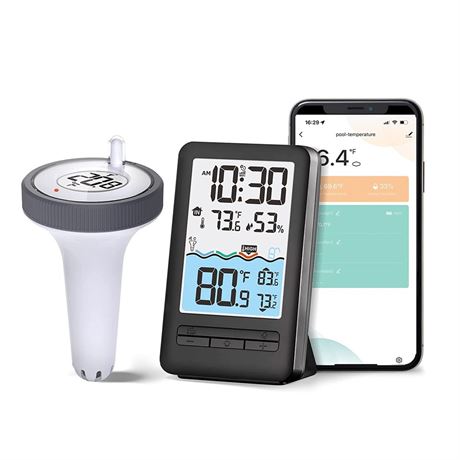 Wireless WiFi Pool Thermometer with Easy-to-Read 4" Digital LCD Display