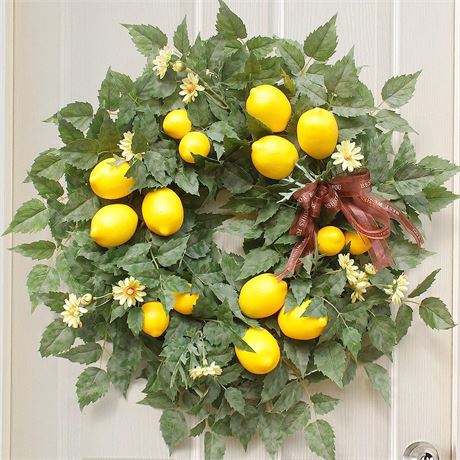 Dseap Lemon Wreath - 22 Inch Large Summer Wreath for Door, Front Door, Yellow